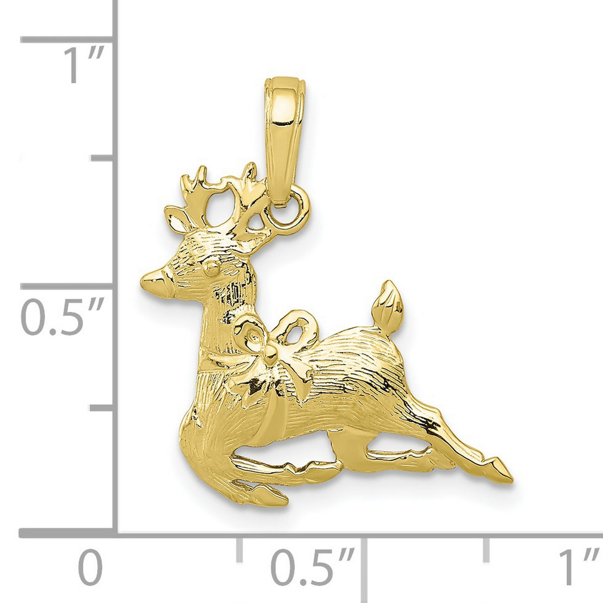 10k Yellow Gold Reindeer Pendant with Festive Bow, Holiday Deer Charm Jewelry