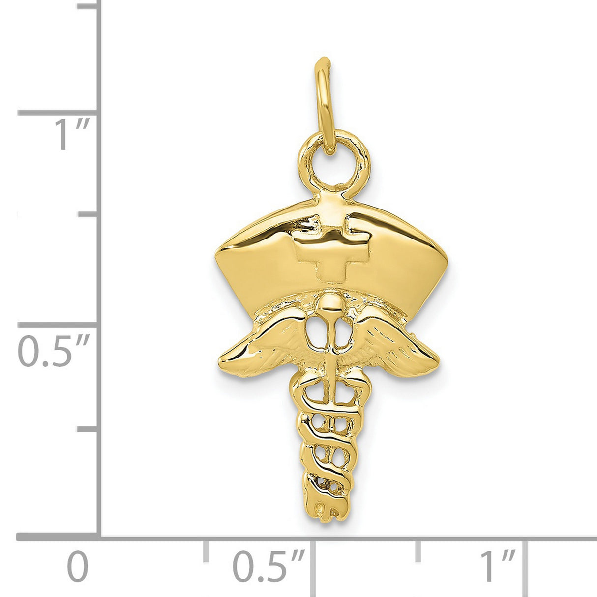 10k Yellow Gold Nurse Hat Pendant with Caduceus Symbol and Medical Cross