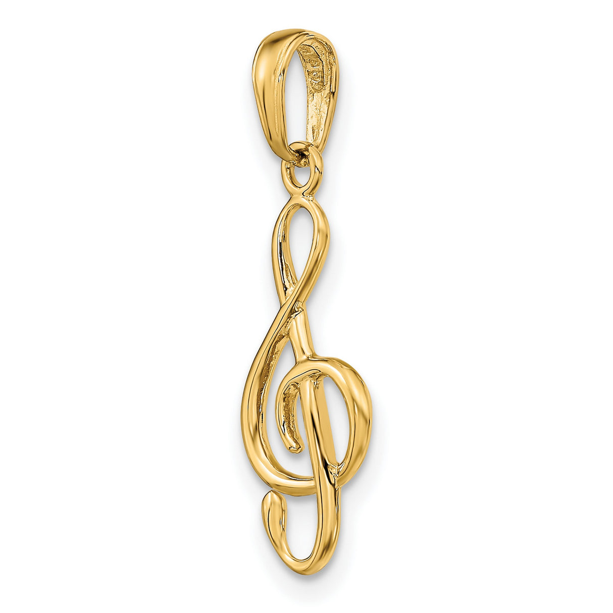 10k Yellow Gold Treble Clef Pendant, Polished Music Symbol Charm, Unisex Musical Jewelry