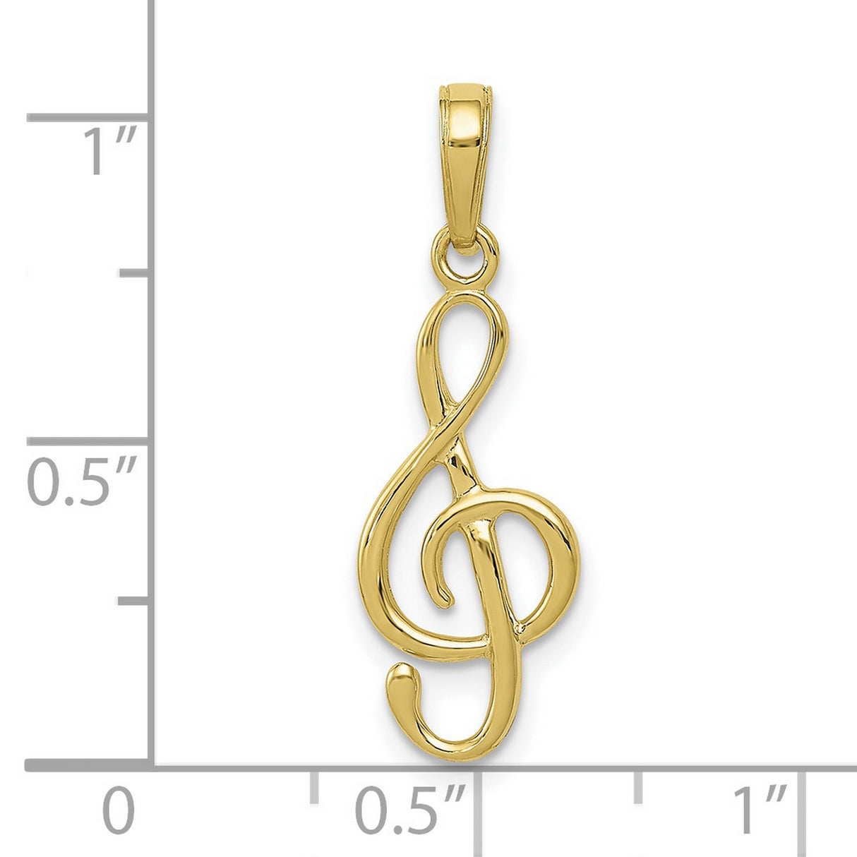 10k Yellow Gold Treble Clef Pendant, Polished Music Symbol Charm, Unisex Musical Jewelry