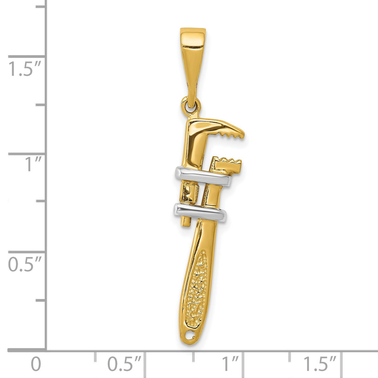 10k Multi-Tone Gold Pipe Wrench Pendant with Rhodium Accents, Tool Symbol for Skilled Tradesmen