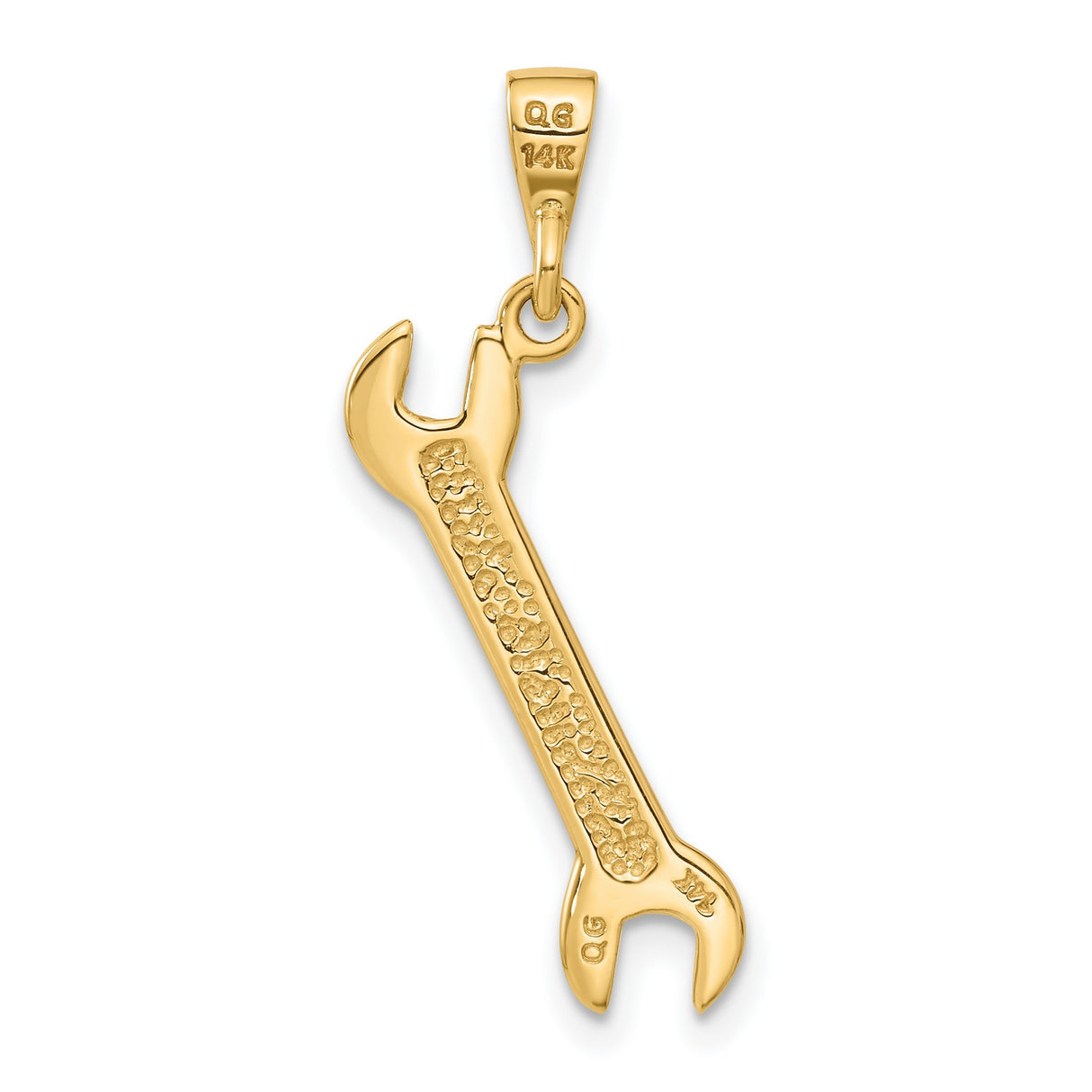 10k Yellow Gold Wrench Pendant, Open-End Tool Design with Textured Handle for Men or Unisex