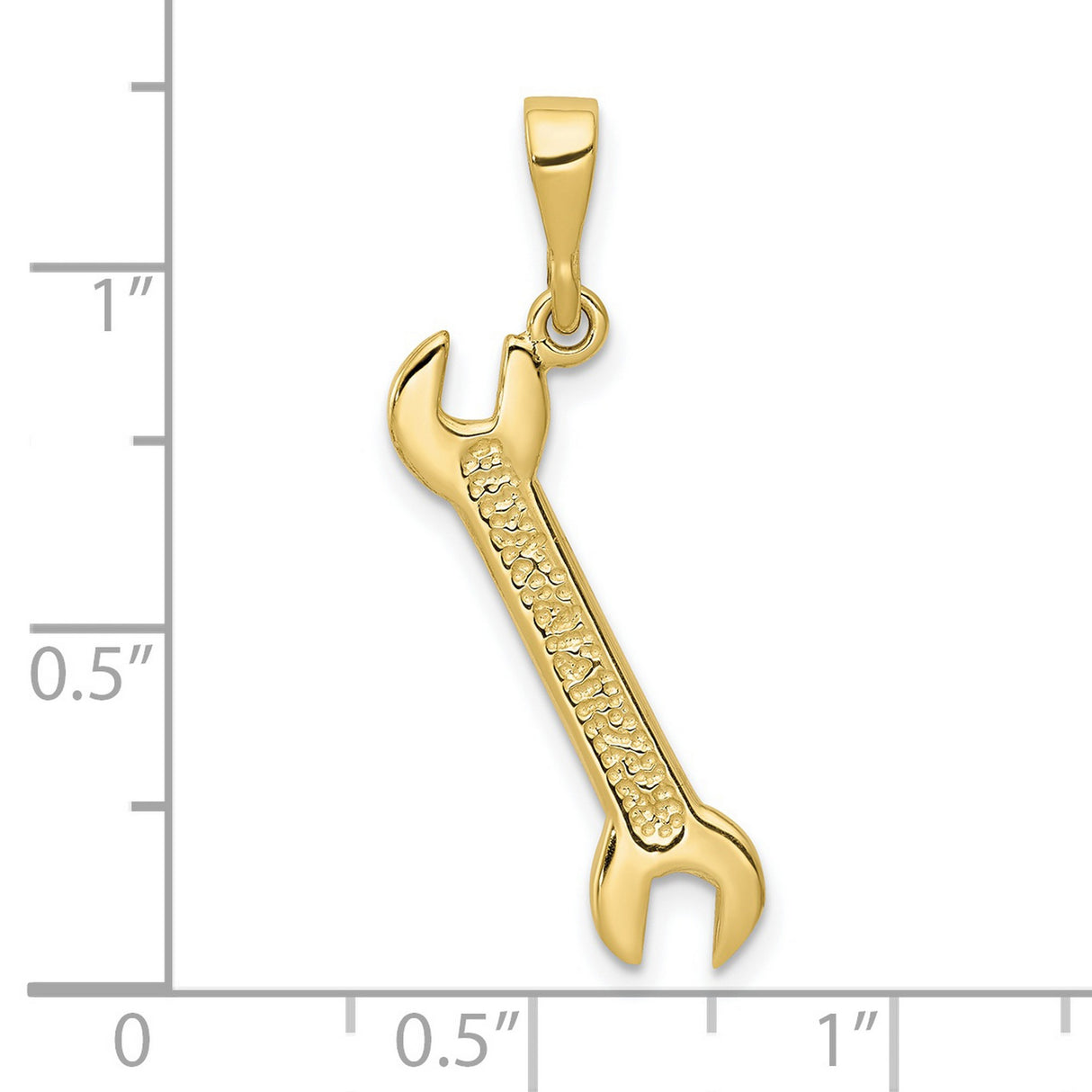 10k Yellow Gold Wrench Pendant, Open-End Tool Design with Textured Handle for Men or Unisex