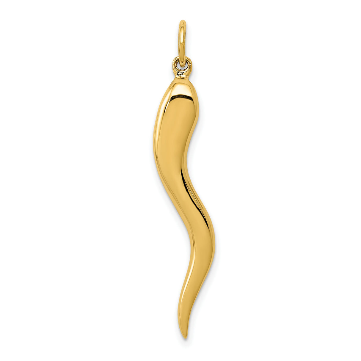10k Yellow Gold Horn Pendant, Italian Curved Amulet Symbol of Protection and Good Luck