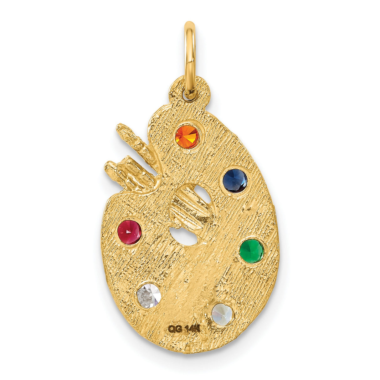 10k Yellow Gold Artist Palette Pendant with Synthetic Birthstones and Paintbrushes