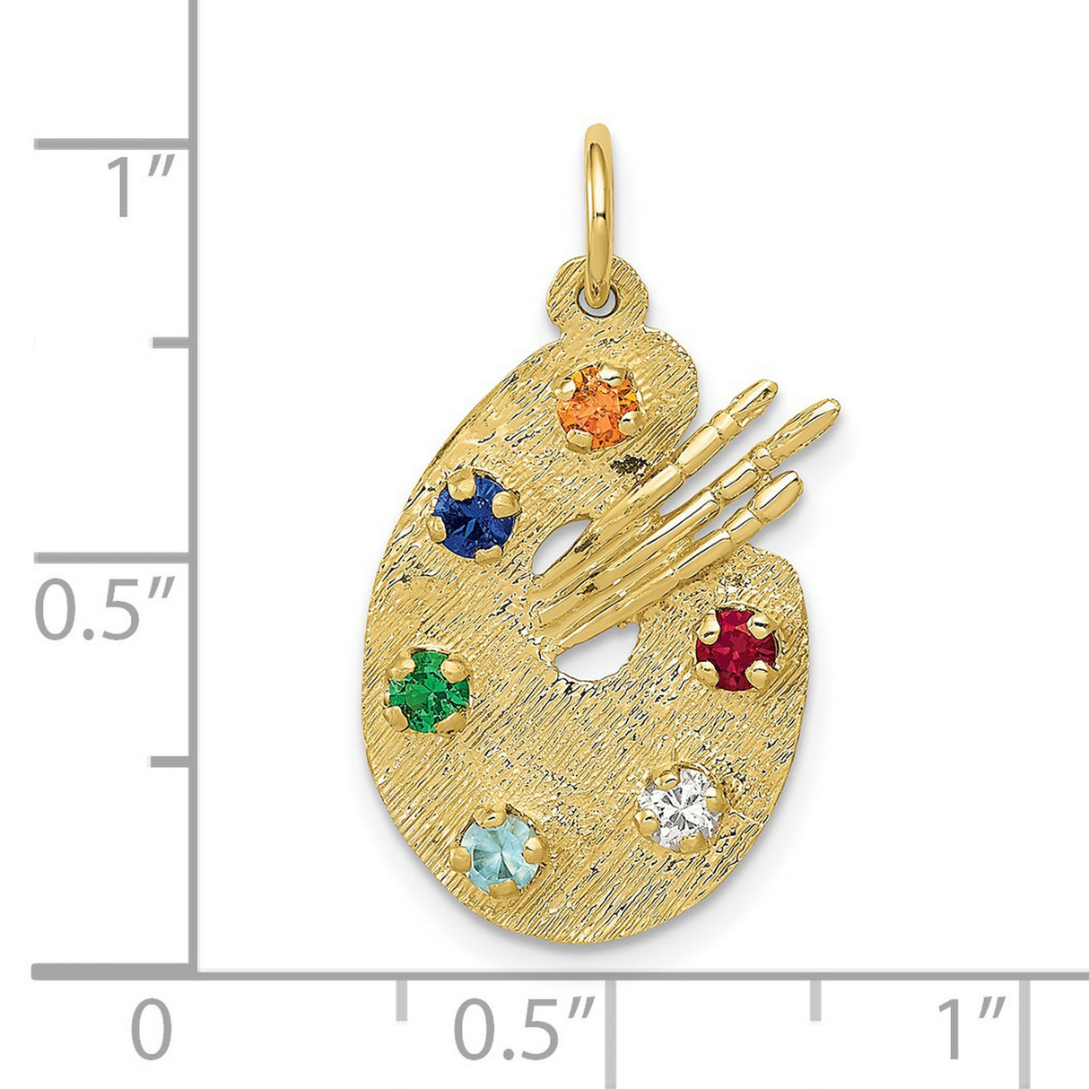 10k Yellow Gold Artist Palette Pendant with Synthetic Birthstones and Paintbrushes