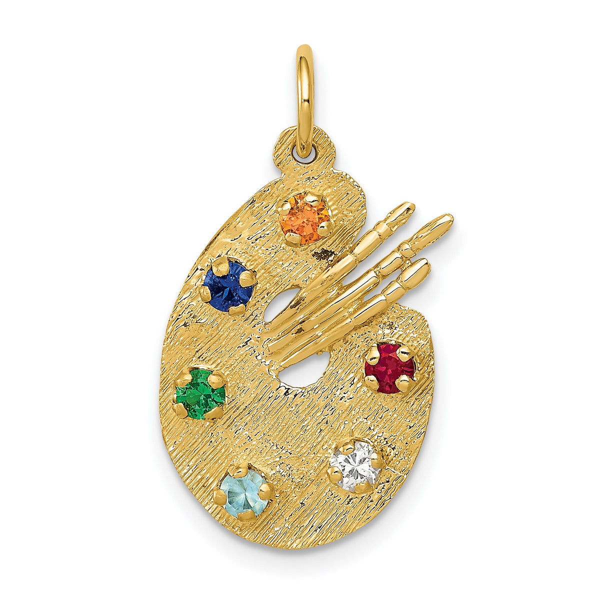 10k Yellow Gold Artist Palette Pendant with Synthetic Birthstones and Paintbrushes