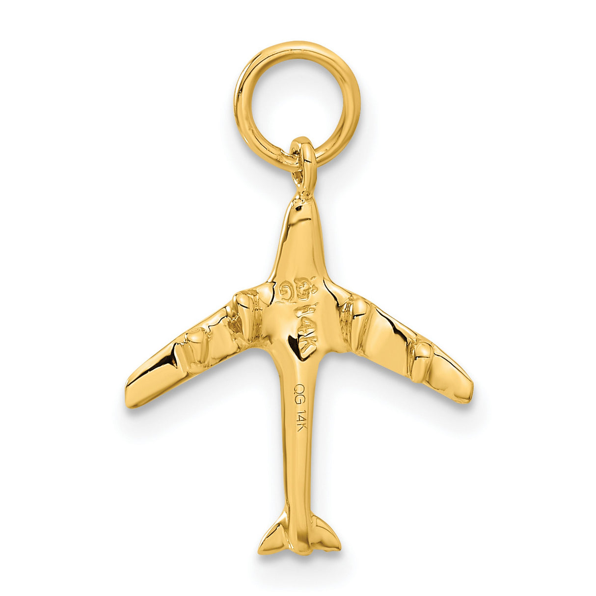 10k Yellow Gold Airplane Pendant Charm with Detailed Jet Design, Travel and Freedom Theme