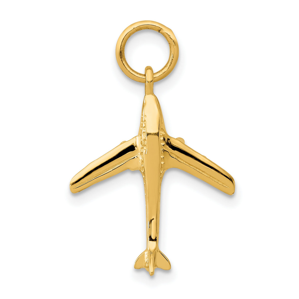 10k Yellow Gold Airplane Pendant Charm with Detailed Jet Design, Travel and Freedom Theme