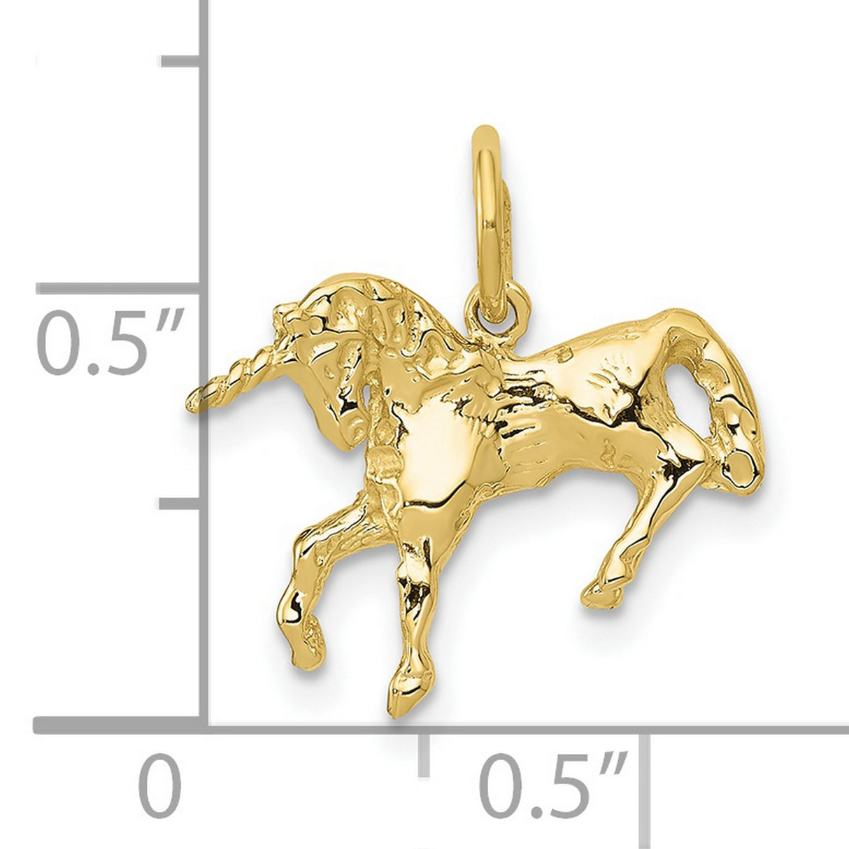 10k Yellow Gold Unicorn Pendant with Twisted Horn, Prancing Mythical Creature Charm for Women and Girls