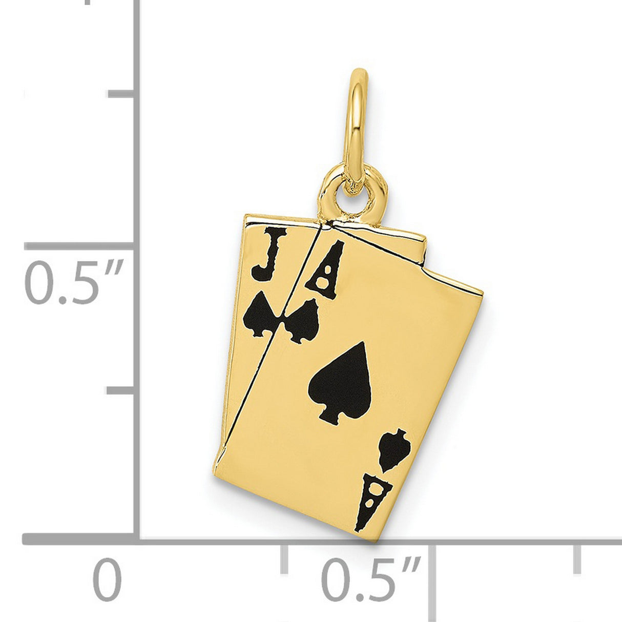 10k Yellow Gold Pendant, Ace and Jack Blackjack Playing Cards, Casino Theme for Men