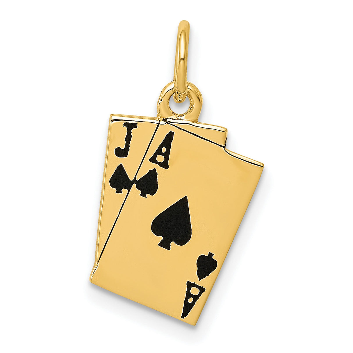 10k Yellow Gold Pendant, Ace and Jack Blackjack Playing Cards, Casino Theme for Men