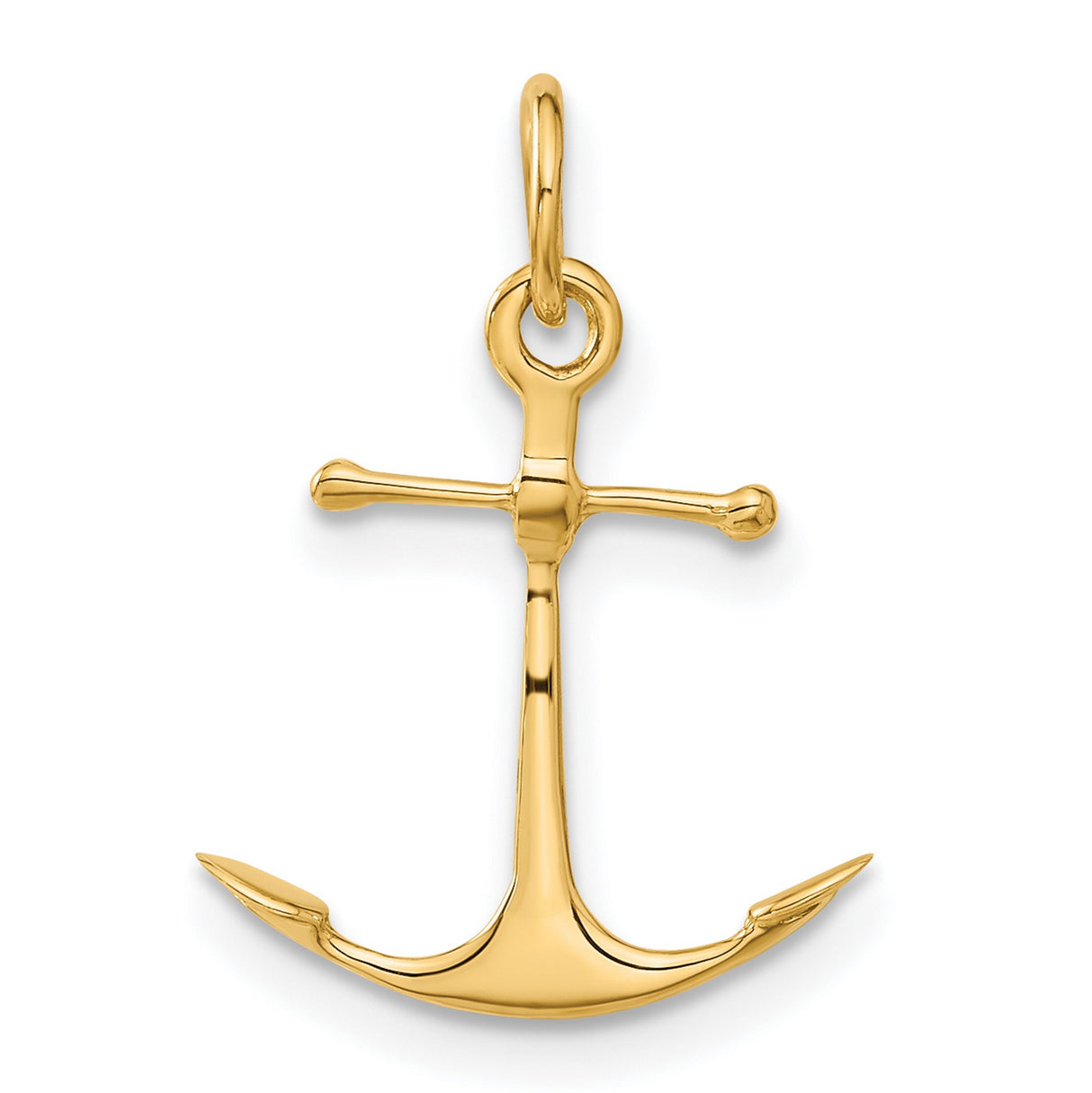10k Yellow Gold Anchor Pendant, Polished Nautical Symbol of Hope, Strength, and Faith