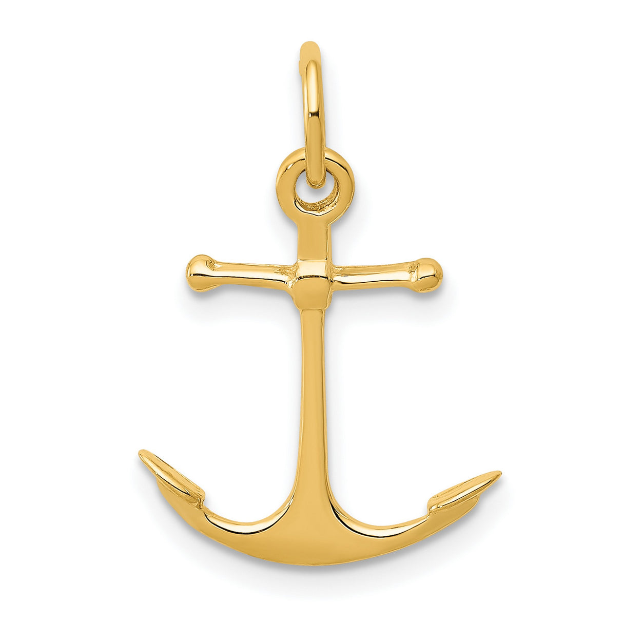10k Yellow Gold Anchor Pendant, Polished Nautical Symbol of Hope, Strength, and Faith