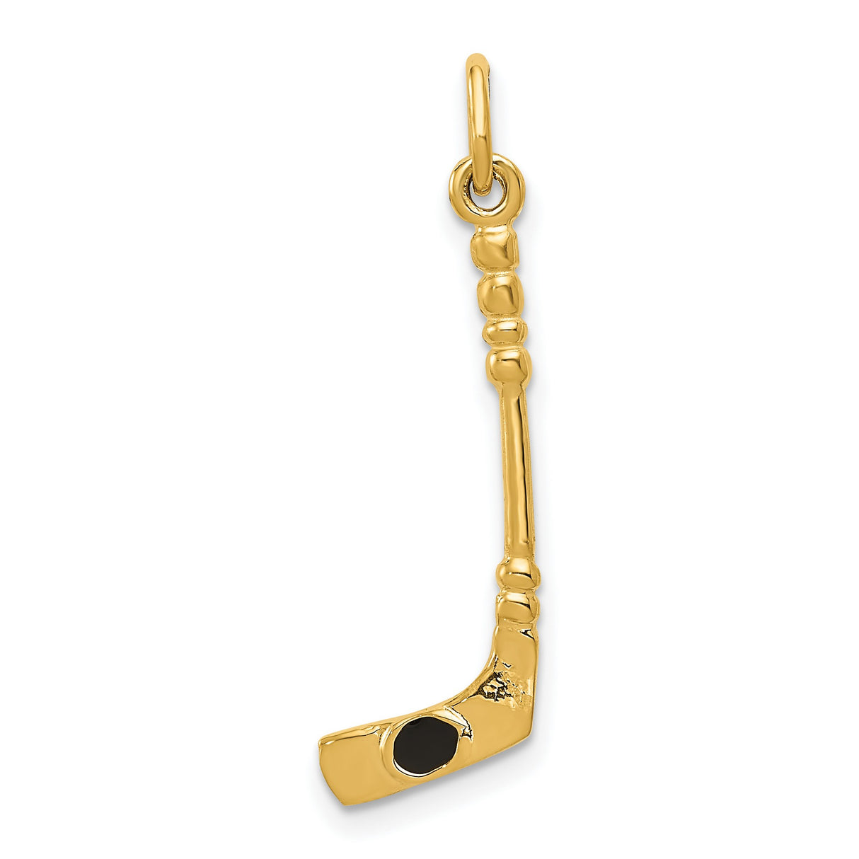 10k Yellow Gold Hockey Stick Pendant with Black Enamel Puck, Sports Charm for Men or Women