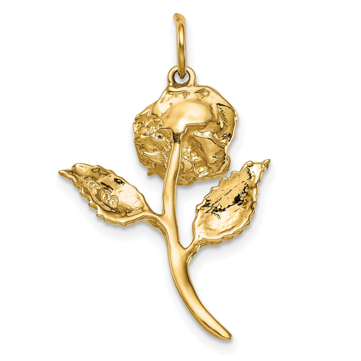 10k Yellow Gold Rose Flower Pendant with Cubic Zirconia, Botanical Design, Romantic Floral Motif