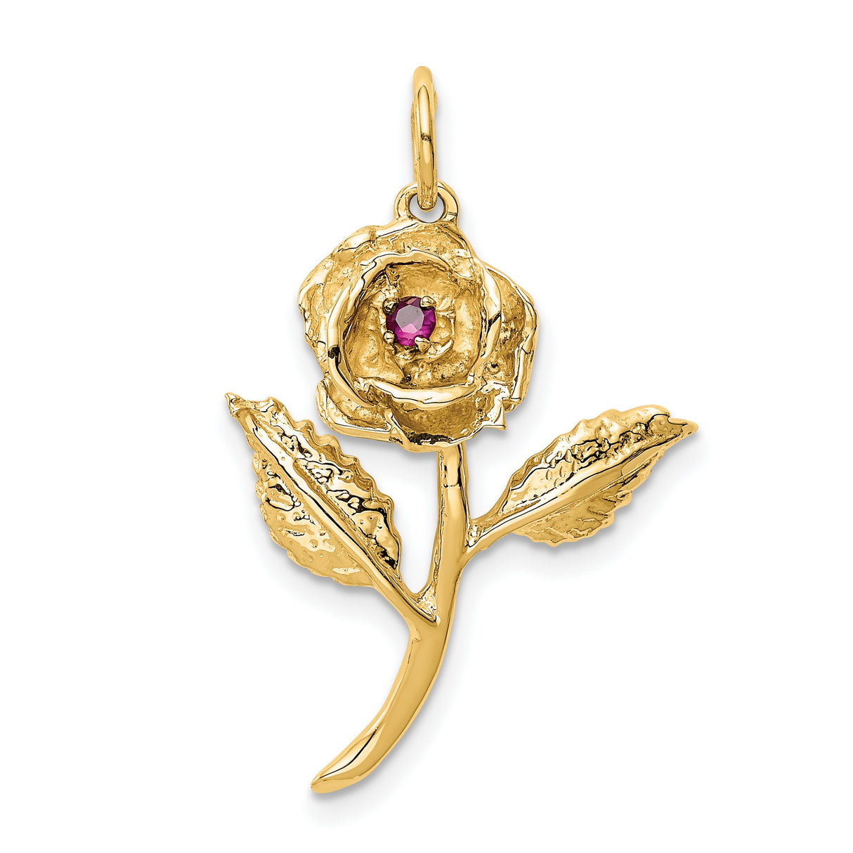 10k Yellow Gold Rose Flower Pendant with Cubic Zirconia, Botanical Design, Romantic Floral Motif