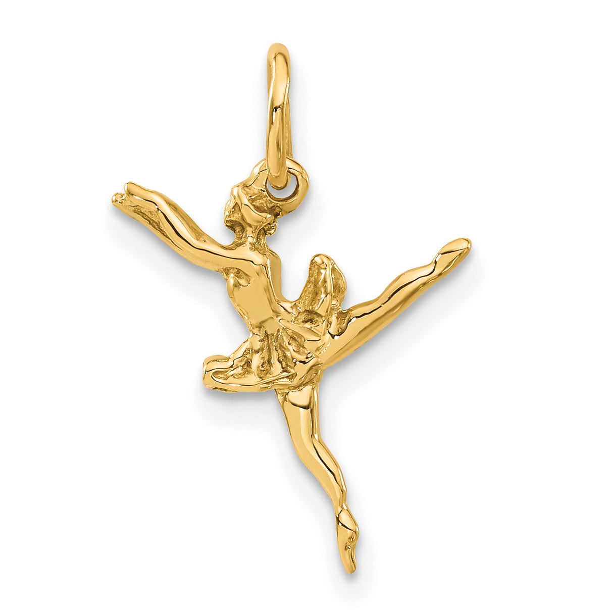 10k Yellow Gold Ballerina Pendant with Tutu and Bun Hairstyle Dance Pose Design