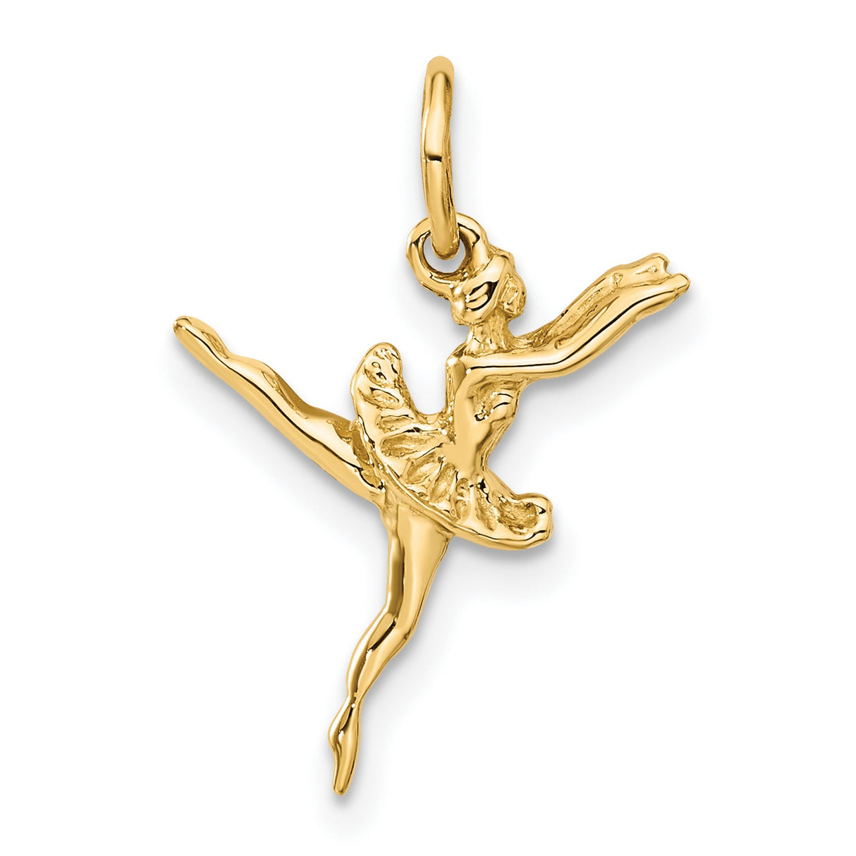 10k Yellow Gold Ballerina Pendant with Tutu and Bun Hairstyle Dance Pose Design