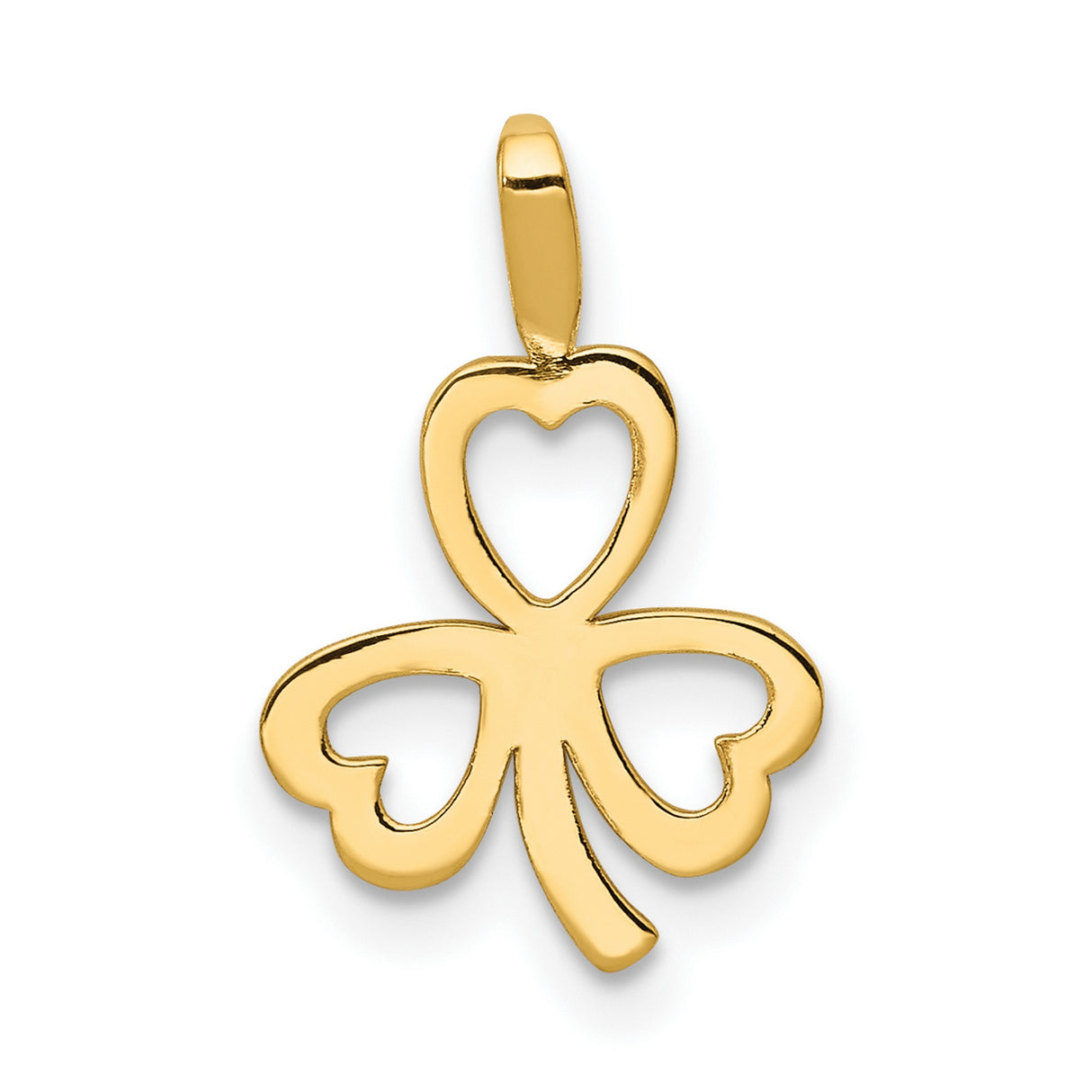 10k Yellow Gold Shamrock Pendant with Heart Leaves, Open Clover Design, Celtic Jewelry for Women