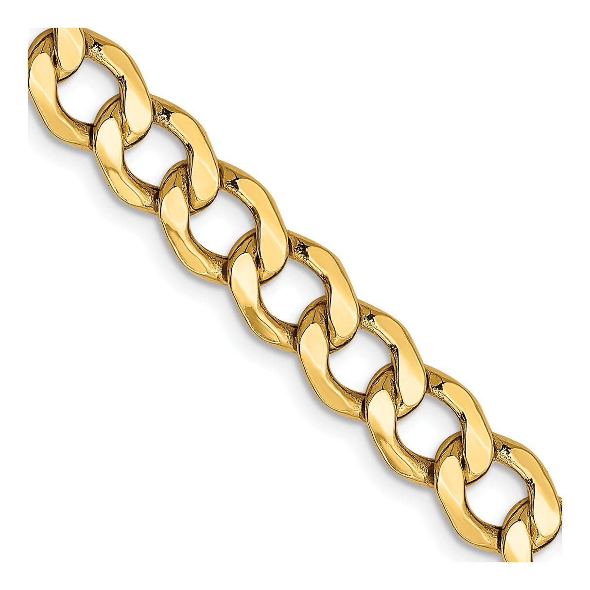 10K Yellow Gold 7 mm Curb Chain Necklace, Polished detail view