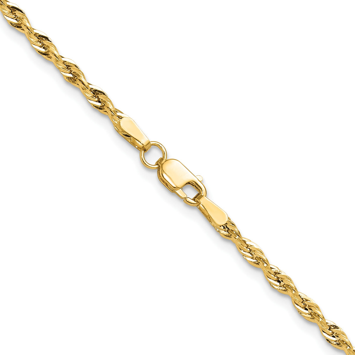 10K Yellow Gold 2.5 mm Rope Chain Necklace, Polished alternate angle