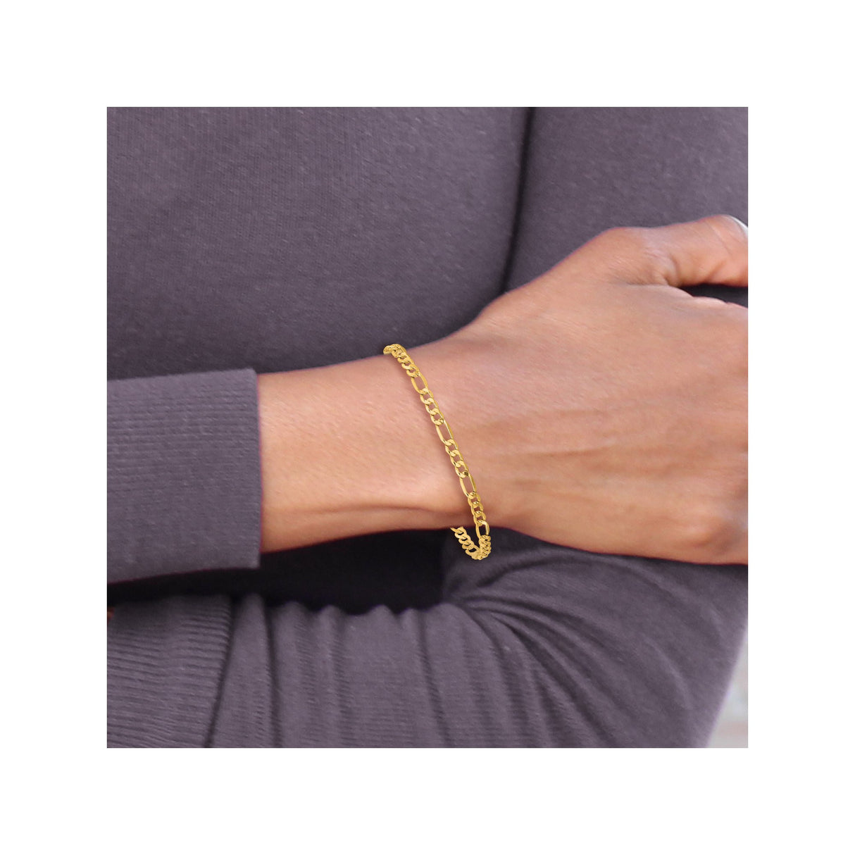10K Yellow Gold 3.5 mm Figaro Chain Bracelet, Polished alternate angle