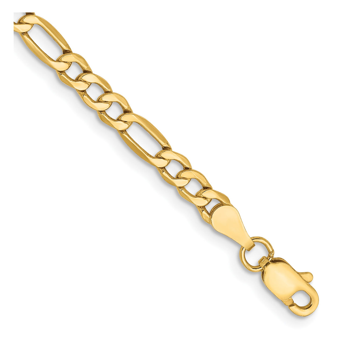 10K Yellow Gold 3.5 mm Figaro Chain Bracelet, Polished detail view