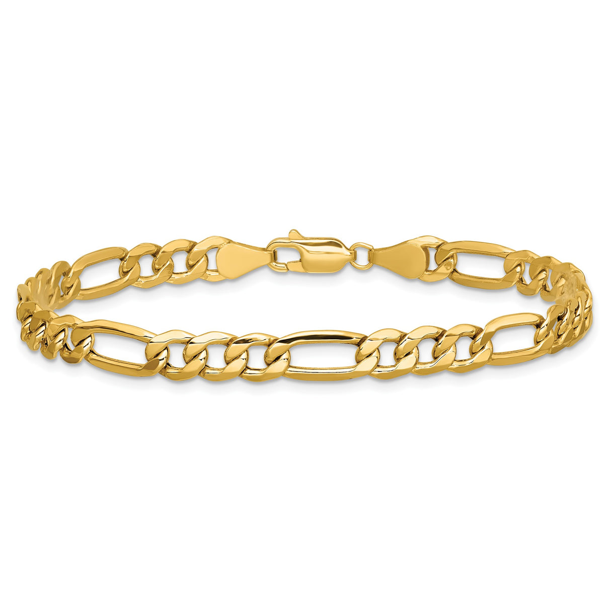 10K Yellow Gold 6.25 mm Figaro Chain Bracelet, Polished detail view