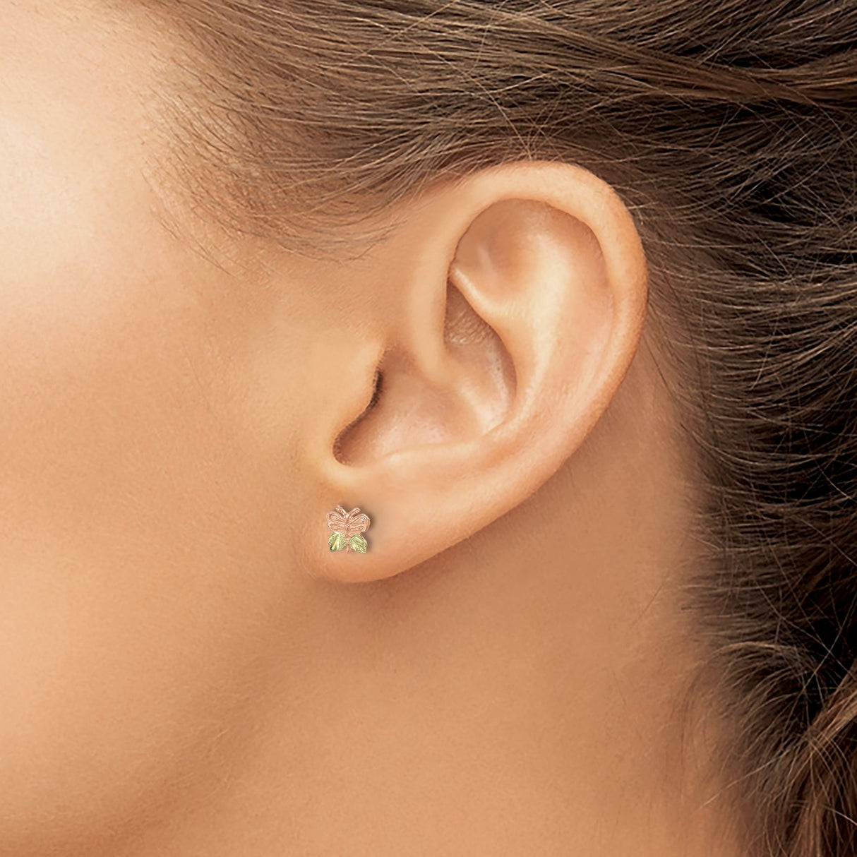 10k Tri Color Gold Butterfly Stud Earrings in Rose, Yellow, and White Tones for Women