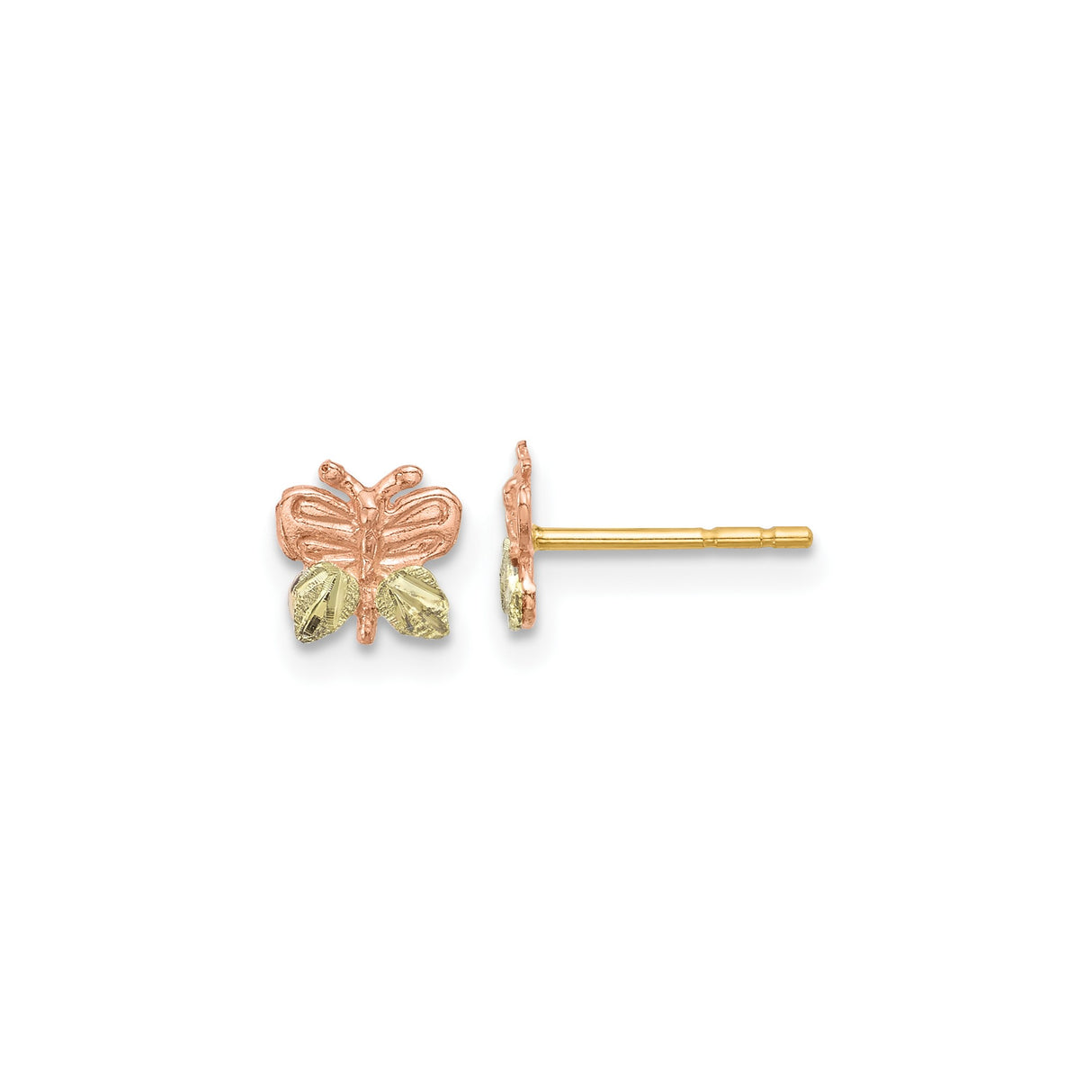 10k Tri Color Gold Butterfly Stud Earrings in Rose, Yellow, and White Tones for Women