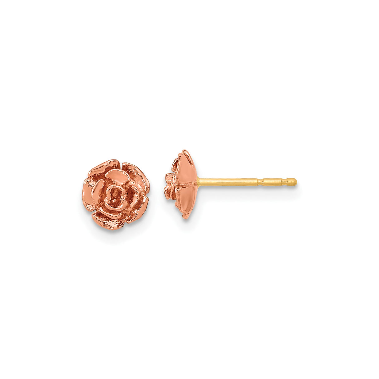 10k Two-Tone Yellow Gold Stud Earrings with Rose Flower Motif, Floral Design for Women