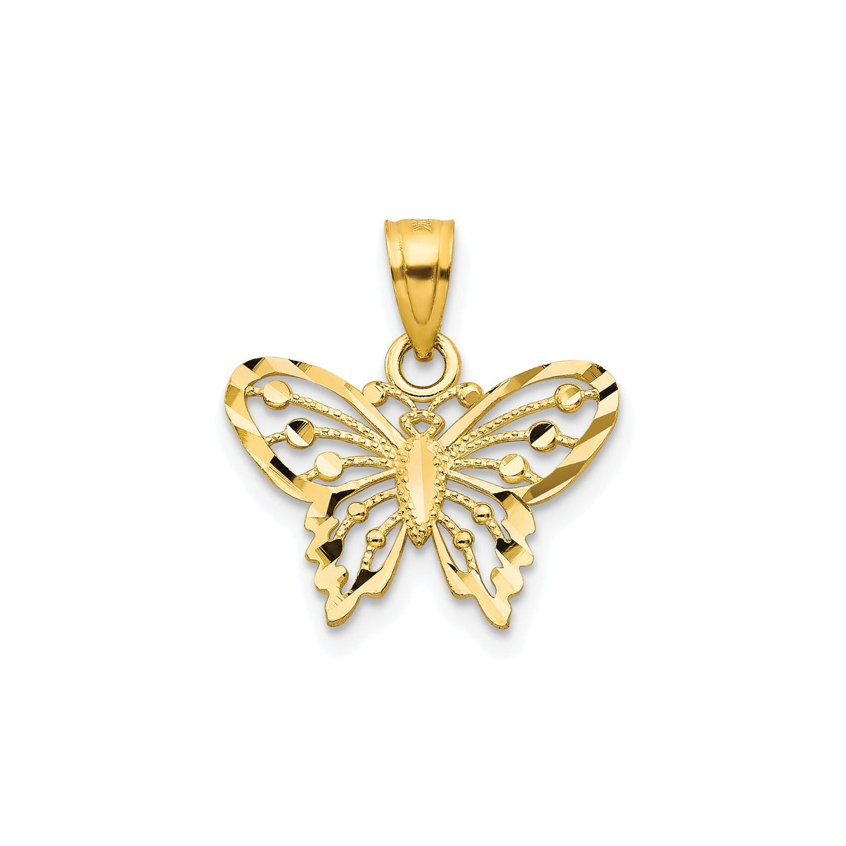 10k Yellow Gold Butterfly Pendant with Textured Openwork Design, Lightweight Nature Jewelry