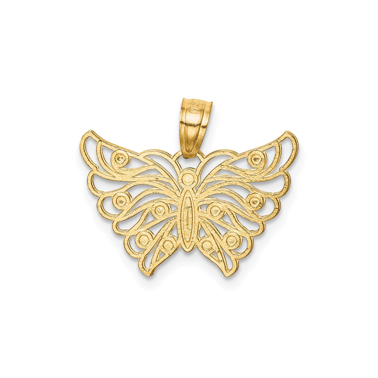 10k Yellow Gold and Rhodium Butterfly Pendant with Openwork Wings and White Accents
