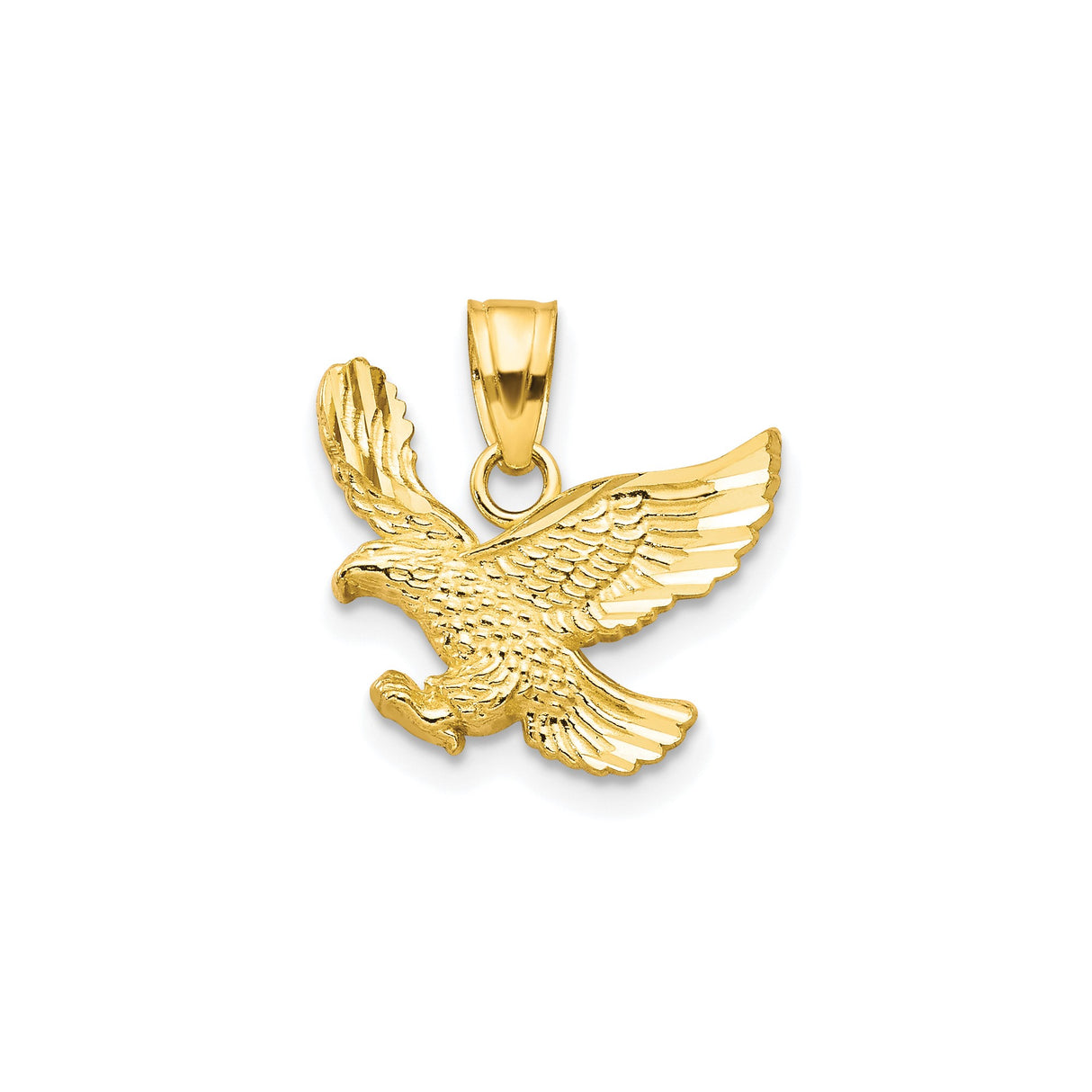 10k Yellow Gold Eagle Pendant with Outstretched Wings, Patriotic Military Charm for Men or Unisex Wear