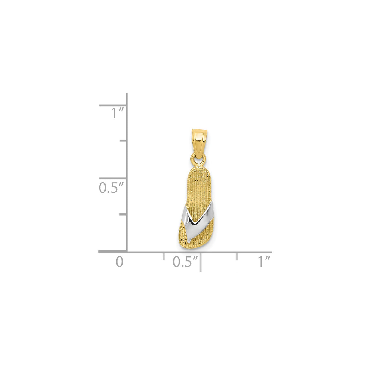 10k Multi-Tone Gold Flip Flop Pendant, Two-Tone Textured Sandal Charm with Tropical Design