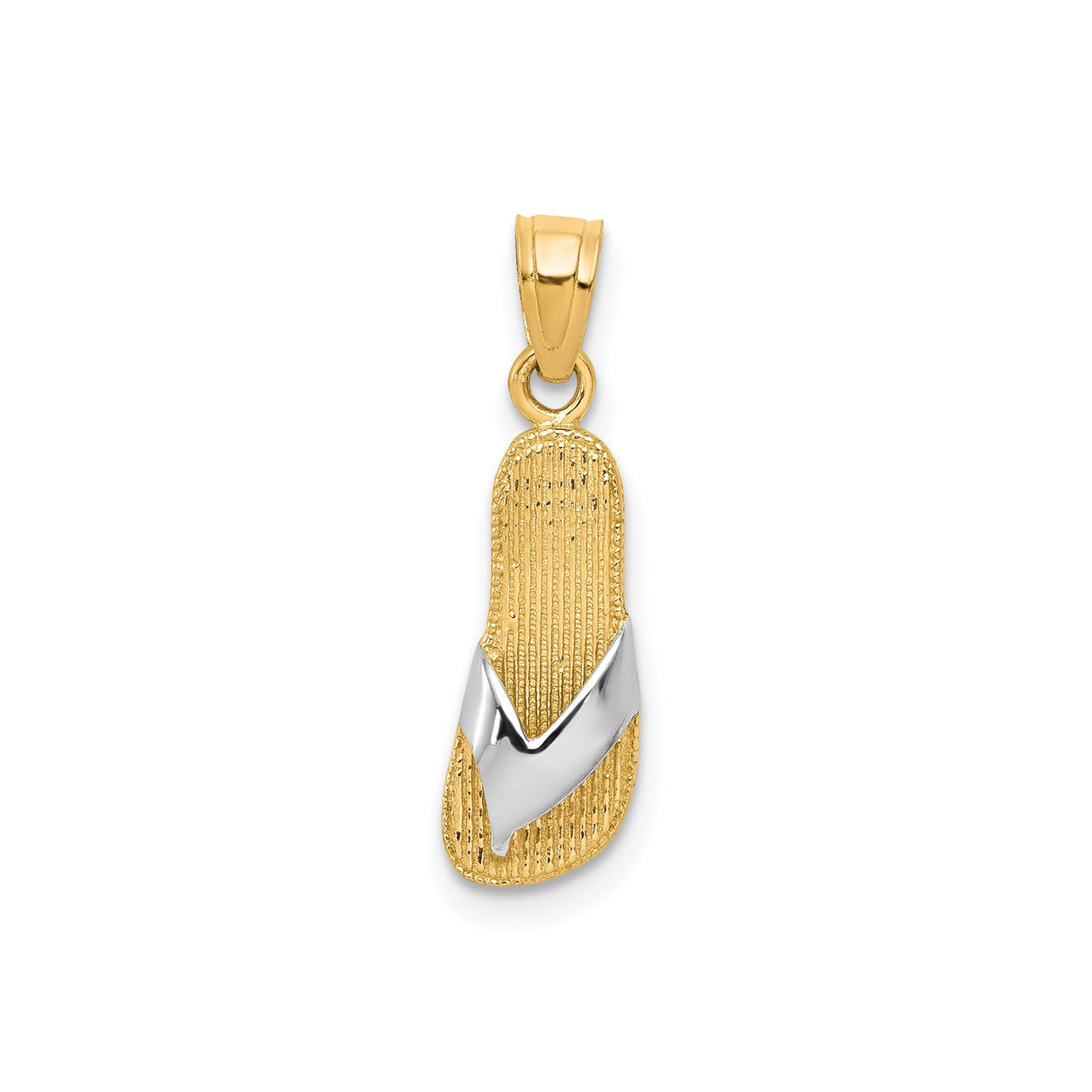 10k Multi-Tone Gold Flip Flop Pendant, Two-Tone Textured Sandal Charm with Tropical Design