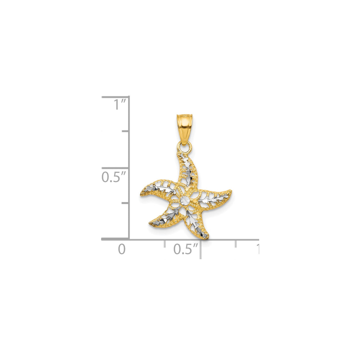 10k Multi-Tone Gold Starfish Pendant with Rhodium Accent and Filigree Design