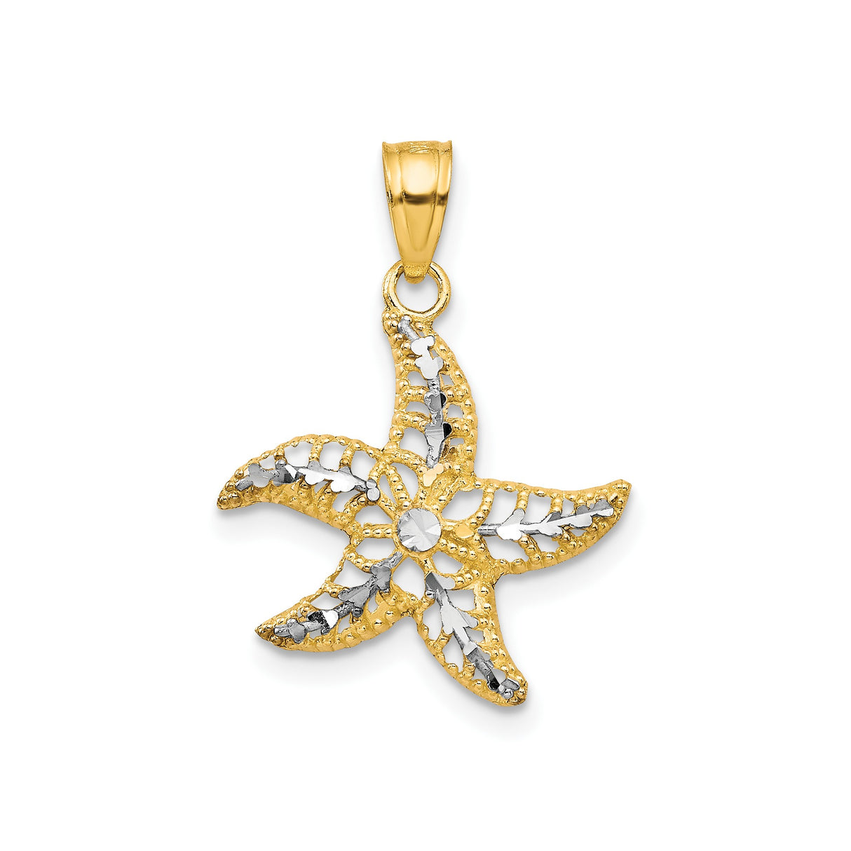 10k Multi-Tone Gold Starfish Pendant with Rhodium Accent and Filigree Design