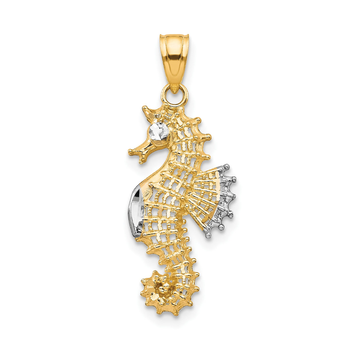 10k Multi-Tone Gold Seahorse Pendant with Openwork Design and Stone Eye for Women