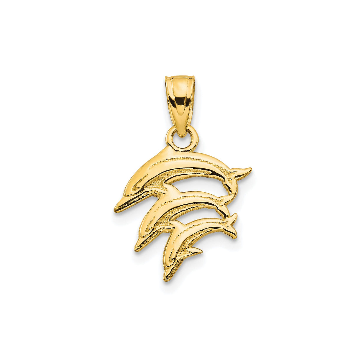 10k Yellow Gold Dolphin Pendant with Three Jumping Dolphins, Nautical Marine Life Theme