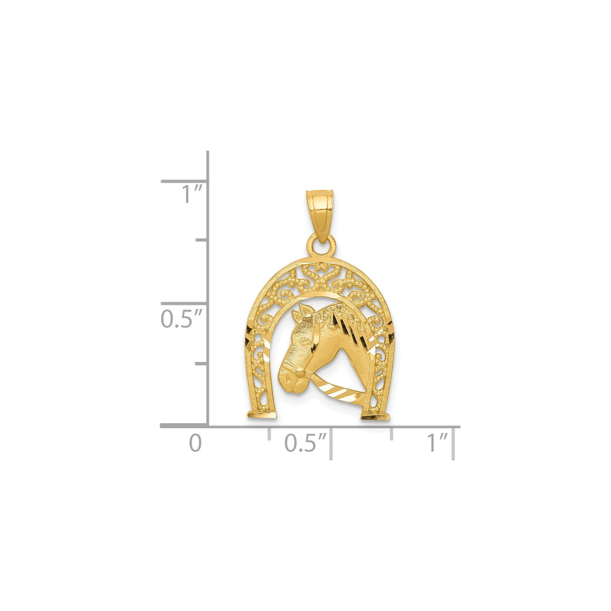 10k Yellow Gold Horse Head Pendant in Decorative Horseshoe Frame, Western Style