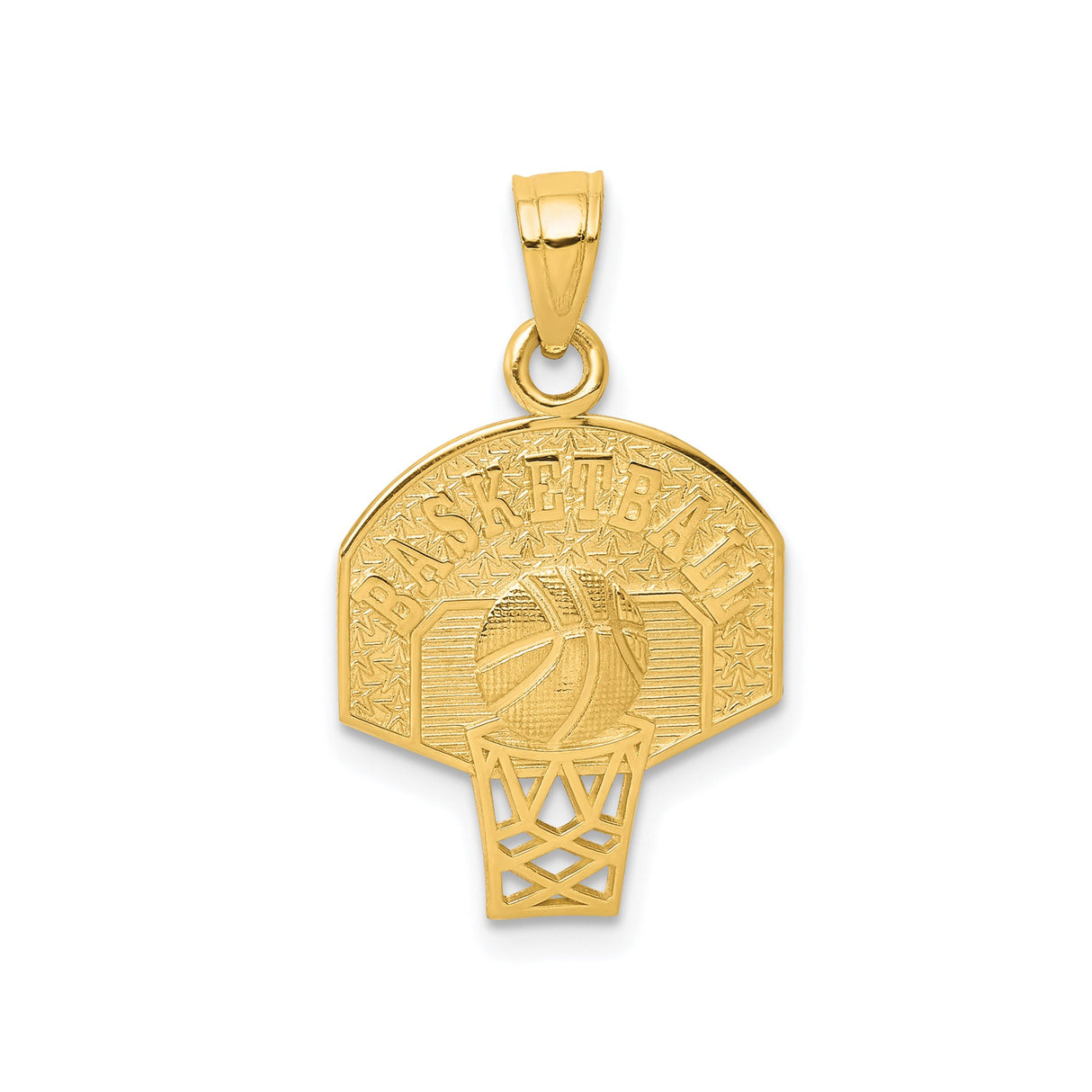 10k Yellow Gold Basketball Pendant with Hoop, Ball, and Star Accents