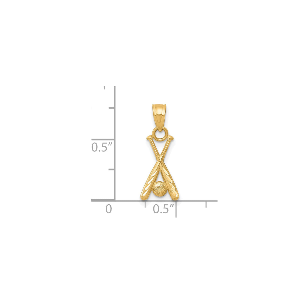 10k Yellow Gold Pendant with Crossed Baseball Bats and Ball, Sports Charm for Men or Youth