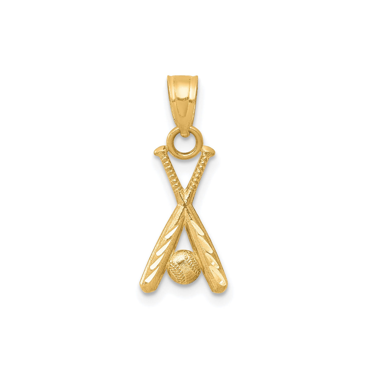 10k Yellow Gold Pendant with Crossed Baseball Bats and Ball, Sports Charm for Men or Youth