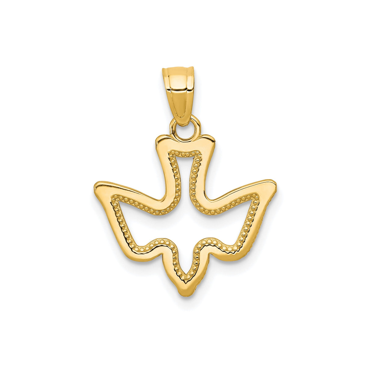 10k Yellow Gold Dove Pendant, Openwork Design with Beaded Detailing, Christian Symbol of Peace