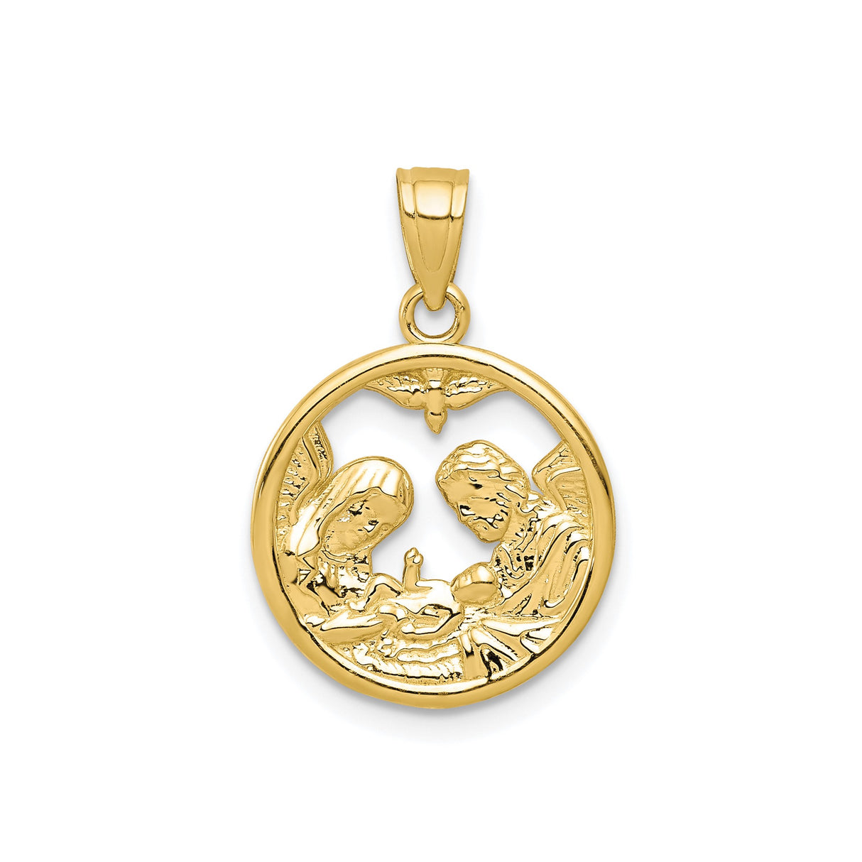 10k Yellow Gold Nativity Pendant with Mary, Joseph, Baby Jesus and Dove Symbol