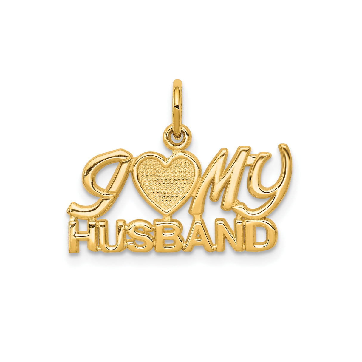 10k Yellow Gold Pendant with I Love My Husband Message and Heart Accent