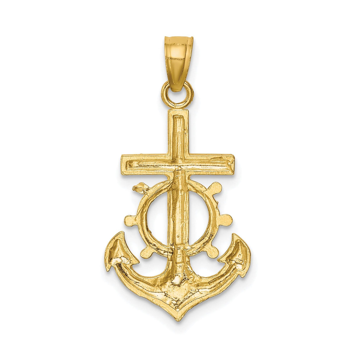 10k Yellow Gold Mariner Crucifix Pendant with Anchor and Helm Design