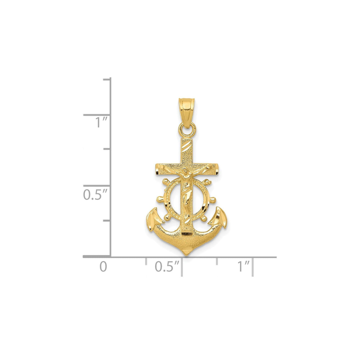 10k Yellow Gold Mariner Crucifix Pendant with Anchor and Helm Design